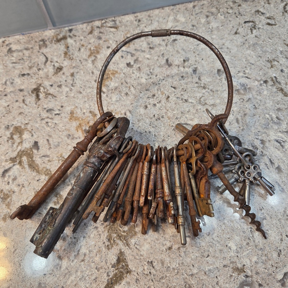 Vintage Antique Skeleton Keys Lot Rusty Iron Barrel Keys Steampunk Decor 25+ Pc